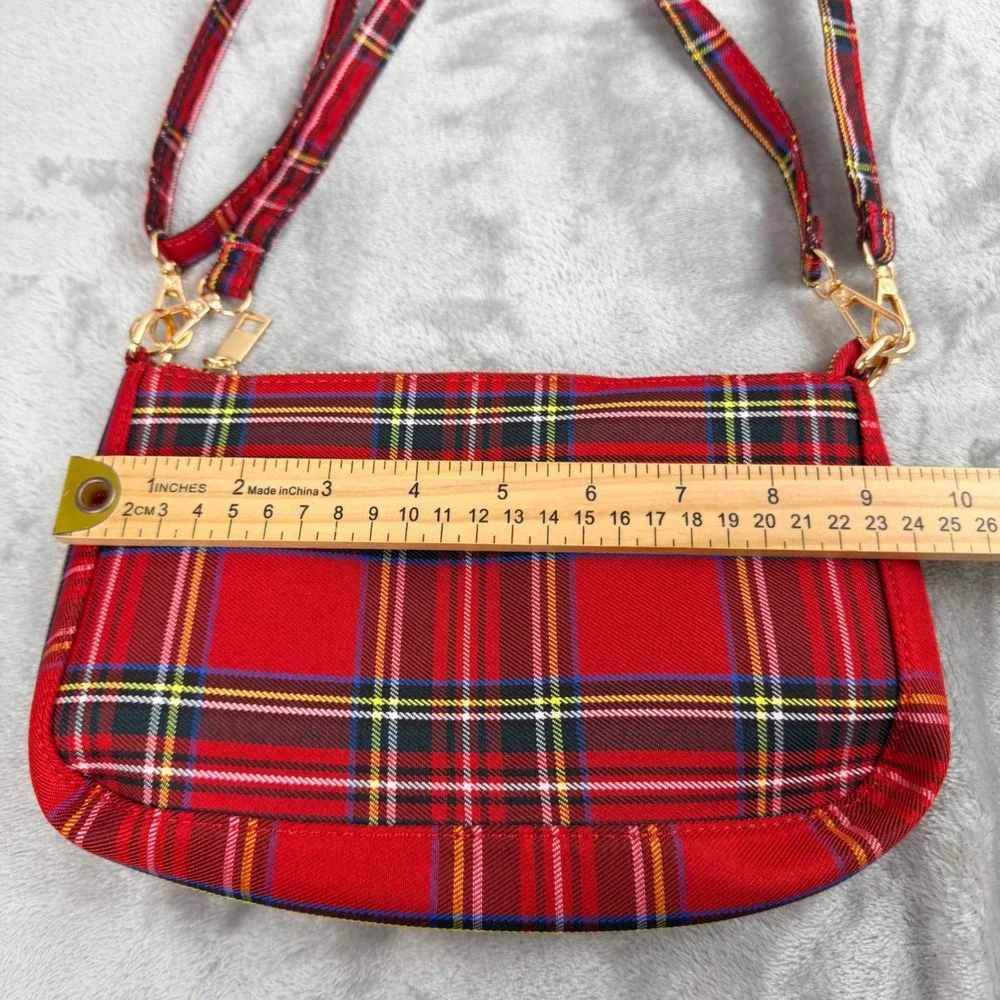 Red Plaid‎ Tartan Crossbody Bag Small Shoulder Purse Gold Hardware